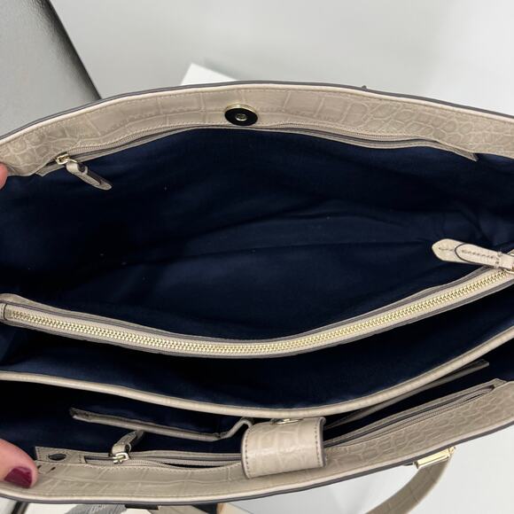 Cole Haan Tail Leather Croc Embossed Tote Taupe Double Zip Work Travel - Picture 9 of 14